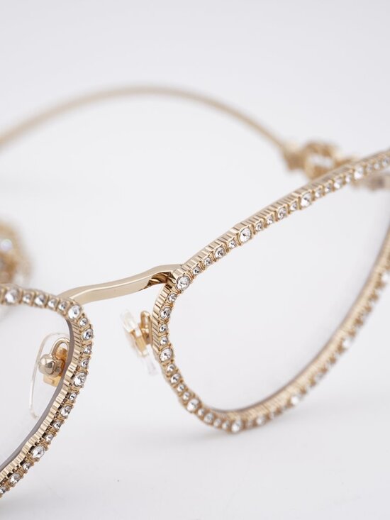 Gucci GG1569S 002 Sunglasses Gold with White Stone Cat Eye Frame, Brown Lenses main image 10